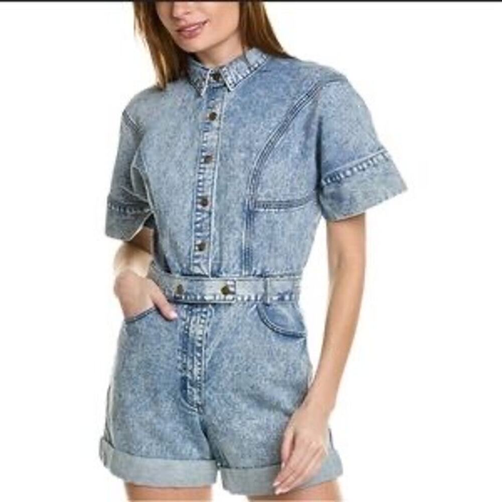 Bardot Sasika Denim Romper XL Acid Wash Belted Utility Playsuit